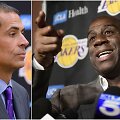 &bdquo;Los Angeles Lakers&ldquo; vadovas Robas Pelinka (kairėje) sulaukė Magico Johnsono priekai&scaron;tų.