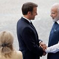 Prancūzijos prezidentas Emmanuelis Macronas ir Indijos premjeras Narendra Modi