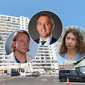 Sergejus Jefimenka (vir&scaron;uje), Mantas Jančiauskas ir Jovita Rutkauskaitė bei namas Tenerifėje, kuriame Jefimenkos įsigijo būstą.