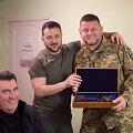 Ukrainos prezidentas Volodymyras Zelenskis, ginkluotųjų pajėgų vadas Valerijus Zalužnas ir Nacionalinio saugumo ir gynybos tarybos sekretorius Oleksijus Danilovas