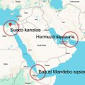 Sueco kanalas, Hormuzo sąsiauris, Bab el Mandebo sąsiauris