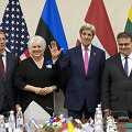 Latvijos užsienio reikalų ministras Edgaras Rinkevičius, Estijos užsienio reikalų ministrė Marina Kaljurand, JAV valstybės sekretorius Johnas Kerry ir Lietuvos užsienio reikalų minstras Linas Linkevičius