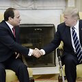Abdelis Fattahas al Sisi ir Donaldas Trumpas Baltuosiuose rūmuose