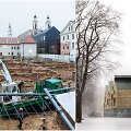 Statybvietė Kauno senamiestyje ir būsimų pastatų vizualizacija