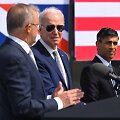 JAV prezidentas Joe Bidenas ir Jungtinės Karalystės ministras pirmininkas Rishi Sunakas