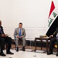 Irakiečių premjeras Mohammedas Shia al Sudani ir JAV gynybos sekretorius Lloydas Austinas