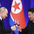 Rusijos prezidentas Vladimiras Putinas ir &Scaron;iaurės Korėjos lyderis Kim Jong Unas