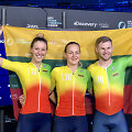 Dviračių treko Čempionų lygoje startavo trys lietuviai: O.Balei&scaron;ytė, S.Krupeckaitė, V.Lendelis.