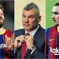 &Scaron;arūną Jasikevičių (viduryje) ir jo komandą sveikino ir ry&scaron;kios futbolo žvaigždės, tarp jų &ndash; Gerardas Pique (kairėje) ir Antoine'as Griezmannas (de&scaron;inėje)