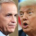 Markas Carney ir Donaldas Trumpas / DAVE CHAN ANDREW CABALLERO-REYNOLDS / AFP