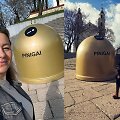 Beata Nicholson ir Liudo Dapkaus augintinis Barklis prie pinigų konteinerio