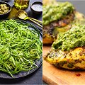 Pesto paskaninta vi&scaron;tiena dera su cukinijų spagečiais