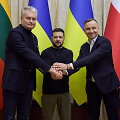 Lietuvos prezidentas Gitanas Nausėda, Ukrainos prezidentas Volodymyras Zelenskis ir Lenkijos prezidentas Andrzejus Duda 
