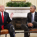 Donaldas Trumpas ir Barackas Obama Baltuosiuose Rūmuose