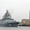Rusijos fregata &bdquo;Admiral Gor&scaron;kov&ldquo; įplaukia į Havanos uostą 2024 m. birželio 12 d.