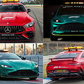 Mercedes Benz AMG ir Aston Martin F1 saugos automobiliai 