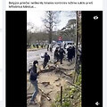 Įraše matyti, kaip į pareigūnus skrieja sunkūs daiktai