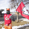 Xavieras Babudaras vaizdavo &bdquo;Kansas City Chiefs&ldquo; palaikantį vilką.