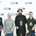 (I&scaron; kairės) Vilniaus m. savivaldybės vicemeras T. Gulbinas, projekto ambasadorius G. Savickas, Lietuvos badmintono federacijos prezidentas A. Kamantauskas, badmintono treneris M. &Scaron;laustas ir &Scaron;v. Kristoforo progimnazijos mokytojas A. Janauskas