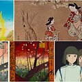 Kadrai i&scaron; &bdquo;Drakonų kova&ldquo;, &bdquo;Stebuklingi &Scaron;ihiros nuotykiai Dvasių pasaulyje&ldquo;, Utagavos&nbsp;Hiro&scaron;igės ir V.van Gogho kūriniai, Hi&scaron;ikavos Moronobu darbas