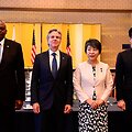 JAV gynybos sekretorius Lloydas Austinas, JAV užsienio reikalų sekretorius Antony Blinkenas, Japonijos užsienio reikalų ministrė Yoko Kamikawa&nbsp;ir gynybos ministras Minoras Kihara