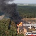 Vagonų gaisro vaizdai i&scaron; drono / BNS nuotr.