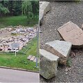 Senųjų žydų kapinių teritorijoje Užupyje sukrauti antkapiniai paminklai