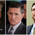 D.Trumpas. M.Flynnas ir J.Comey