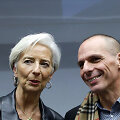 Tarptautinio valiutos fondo (TVF) vadovė Christine Lagarde ir Graikijos finansų ministras Yanis Varoufakis