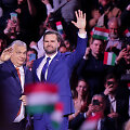 V. Orbanas ir J. D. Vance'as / PETER KOHALMI / AFP