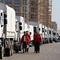 JT Humanitarinės pagalbos konvojus vyksta i&scaron; Damasko į kitus regionus