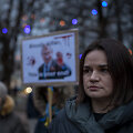 Baltarusijos opozicijos lyderė Sviatlana Cichanouvskaja protesto prie&scaron; Rusijos invaziją į Ukrainą metu