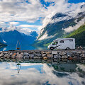 Family vacation travel RV, holiday trip in motorhome