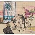 Ligos istorija VIII / J.Kyzikaitė / 2009, popierius, mi&scaron;ri technika, siuvinėjimas, 42,5 x 59 cm