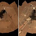 Marsaeigio Opportunity vaizdas &scaron;ių metų sausį (kairėje) ir kovą (de&scaron;inėje)