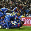 Valensijos &bdquo;Levante&rdquo; futbolininkai džiaugiasi įvarčiu.