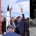 Prezidentas Johnas F.Kennedy su Wernheriu von Braunu ir koncepcinis &bdquo;Apollo&ldquo; Mėnulio modulio modelis