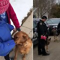 Viskonsino priemiestyje pareigūnai su &scaron;unimis aplankė vėžiu sergančią mergaitę