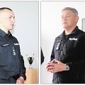 Marijampolės apskrities VPK vir&scaron;ininkas Harimantas Po&scaron;kevičius (de&scaron;inėje) ir Jurbarko komisariato vadovas Edgaras Charisovas.
