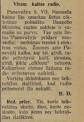 epaveldas.lt nuotr. /1927 m. liepos 12 d. „Lietuvos žinių“ straipsnis