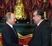 Rusijos prezidentas Vladimiras Putinas ir Tadžikistano prezidentas Emomalis Rahmonas