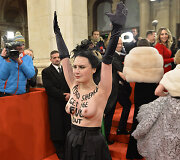 Protestuotoja Vienos pokylyje