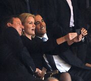 Barackas Obama, Davidas Cameronas ir Helle Thorning fotografuojasi