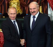 Rusijos prezidentas Vladimiras Putinas ir Baltarusijos prezidentas Aleksandras Luka&scaron;enka