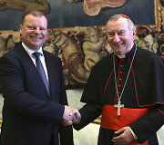 Ministras pirmininkas Saulius Skvernelis su Vatikano valstybės sekretoriumi kardinolu Pietro Parolinu