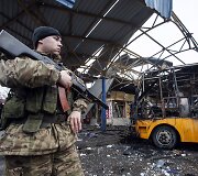 Donecke ap&scaron;audyta autobusų stotis