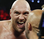 Tysonas Fury ir Tomas Schwarzas bei jų dvikova Las Vegase.