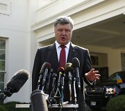 Ukrainos prezidentas Petro Poro&scaron;enka prie Baltųjų rūmų 