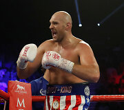Tysonas Fury ir Tomas Schwarzas bei jų dvikova Las Vegase.