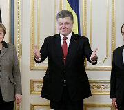 Kijeve aptarti taikos plano susitiko Angela Merkel, Francoise Hollande'as ir Petro Poro&scaron;enka 2015 m. vasario 05 d. 